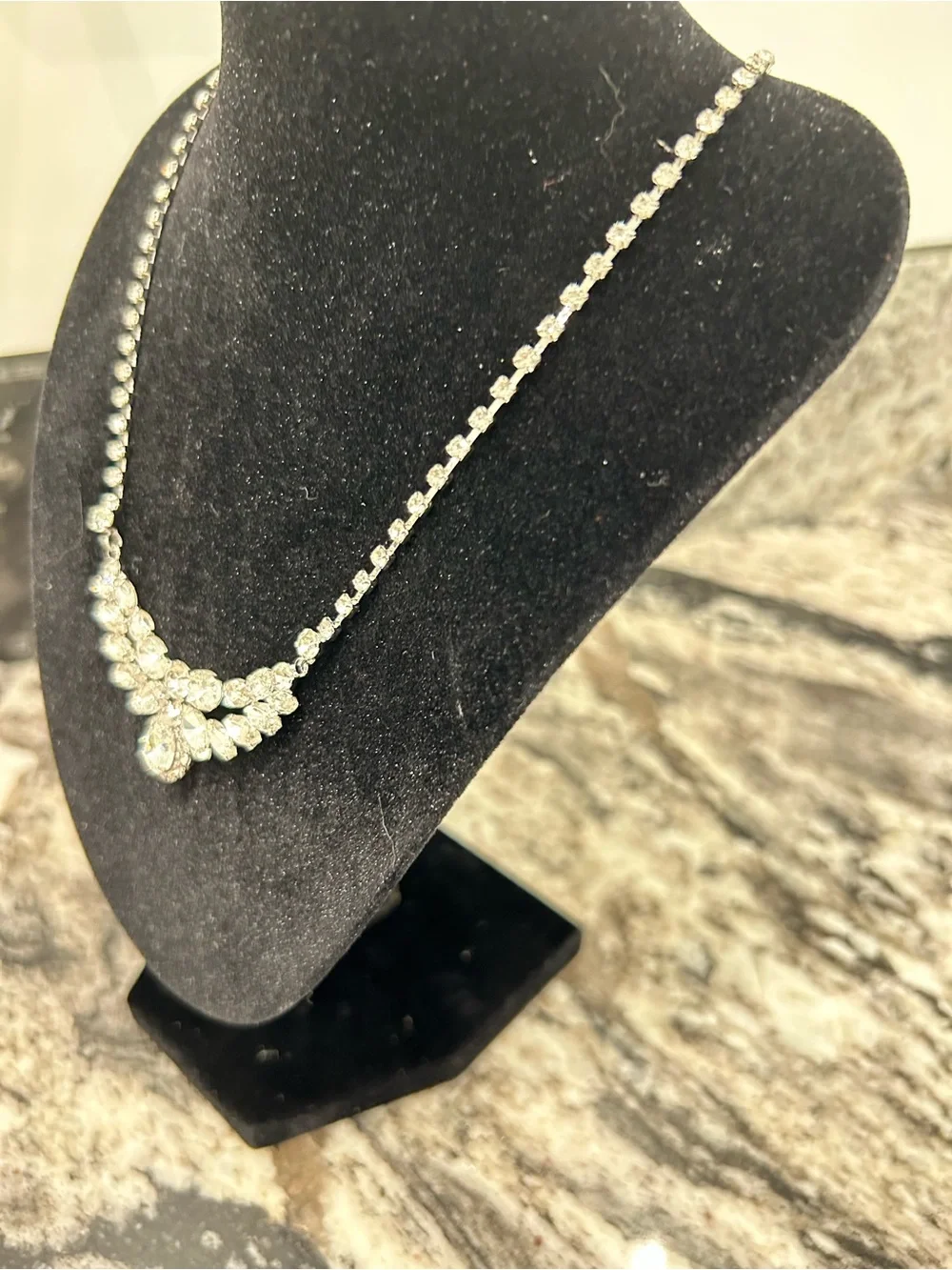 Sparkling Clear Crystal Statement Necklace in Silver Tone